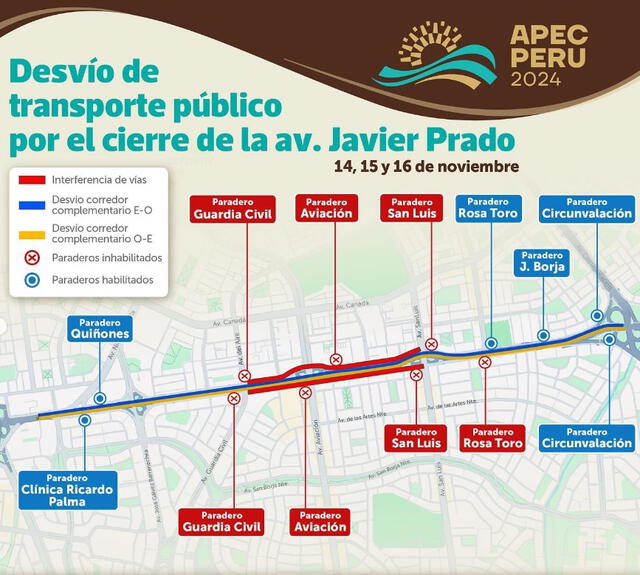 Desvíos por el cierre de la Avenida Javier Prado. Foto: ATU   