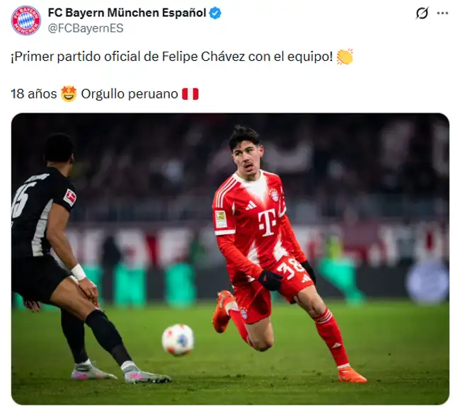 Emotivas palabras de Bayern para Felipe Chávez. Foto: vía X   