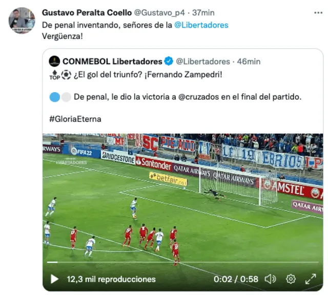Reacción de la prensa tras la derrota de Cristal. Foto: captura Twitter Gustavo Peralta