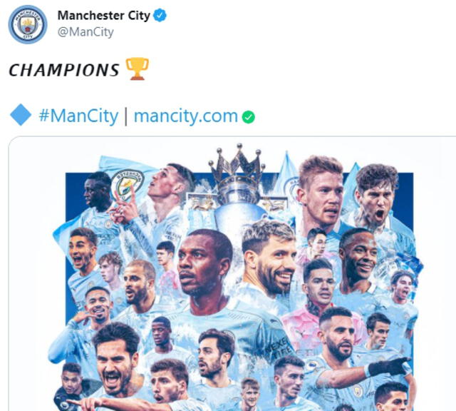 La publicación del Manchester City tras salir campeón de la Premier League. Foto: Manchester City