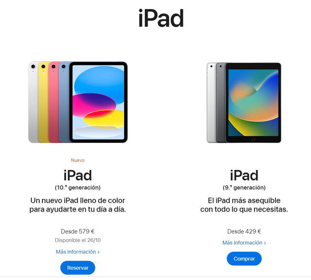 Precios del nuevo iPad y su antecesor. Foto: Apple
