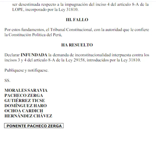 Por mayoría, el TC resuelve que la presidenta Boluarte podrá despachar de manera remota cuando tenga eventos oficiales en el extranjero. Foto: Tribunal Constitucional    