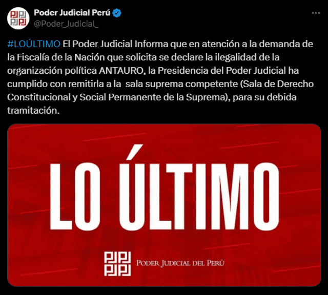  Comunicado del Poder Judicial en 'X'.   