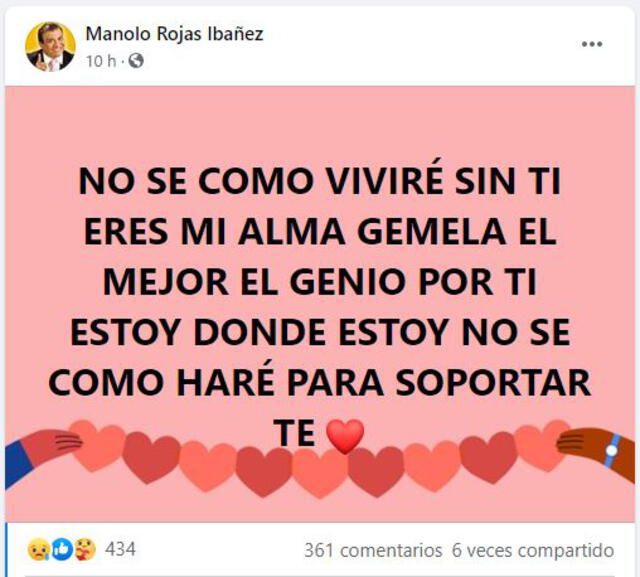 Mensaje de Manolo Rojas a su hermano. Foto: captura Facebook