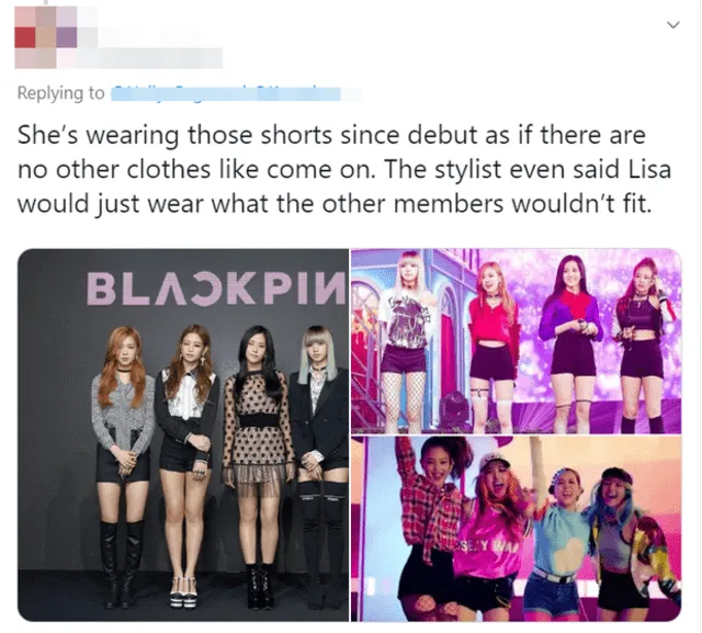 "Ella tiene que usar esos pantalones cortos desde su debut, como si no hubiera otros conjuntos", escribió un fan de BLACKPINK.
