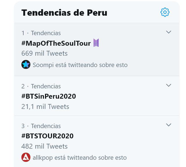 BTS es tendecia en Perú (Twitter)