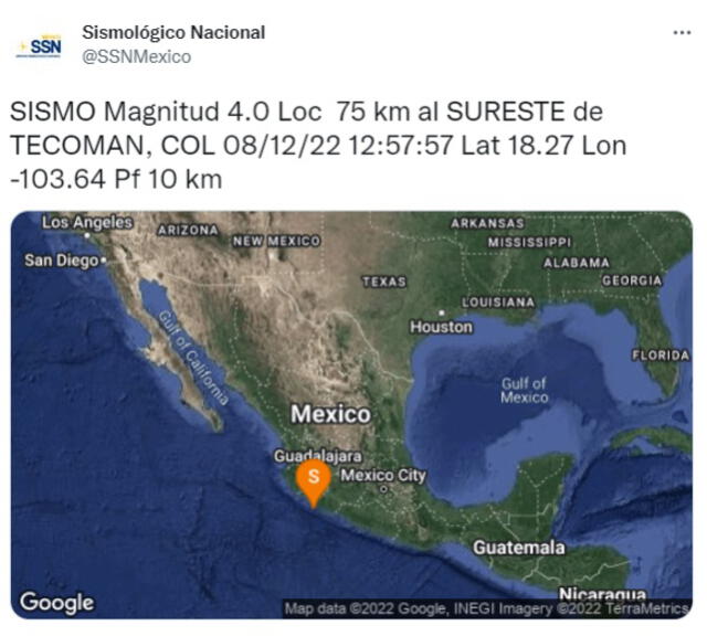 Último sismo en México. Foto: Twitter/SSNMexico