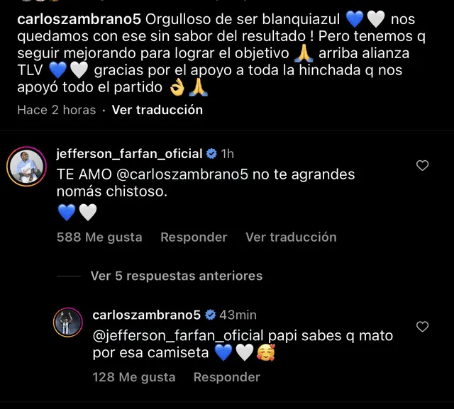  Publicación de Carlos Zambrano. Foto: captura de Instagram   