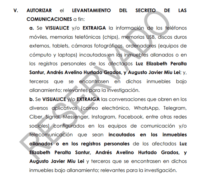 Autorización del juez para el levantamiento de las comunicaciones. Foto: Poder Judicial   