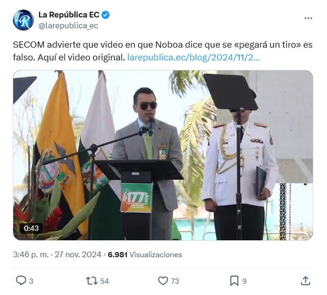 <em> Publicación del medio ecuatoriano La República al respecto. Foto: captura de X</em>   