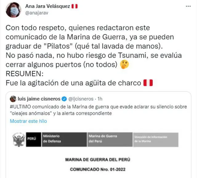 Ana Jara se pronunció sobre el comunicado de la Marina de Guerra. Foto: Difusión