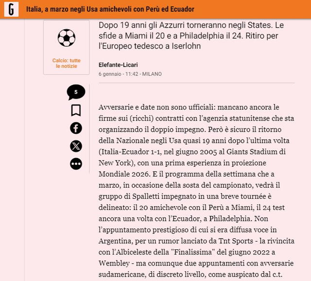 Fossati podría hacer su debut ante Italia. Foto: captura de La Gazzetta   