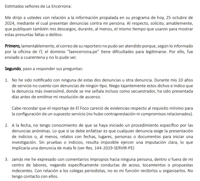  Descargos de José Joshua Curay Ferrer sobre las denuncias en su contra al portal La Encerrona. 