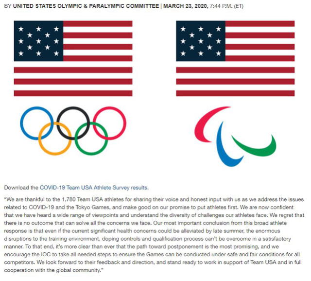 Tokio 2020: Comite Olimpico de Estados Unidos Unidos pide postergar los Juegos Olímpicos por el coronavirus | Covid 19