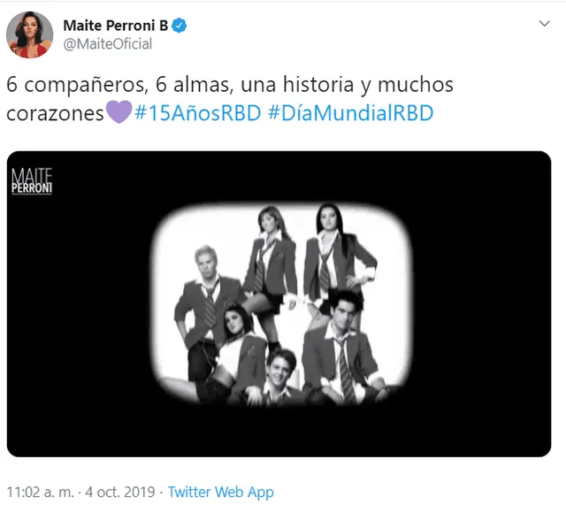 Maite Perroni sobre el día mundila de RBD. Foto: Twitter