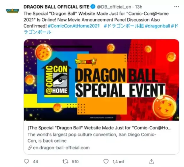 Dragon Ball Super estará presente en la Comic-Con 202. Foto: @DB_official_en