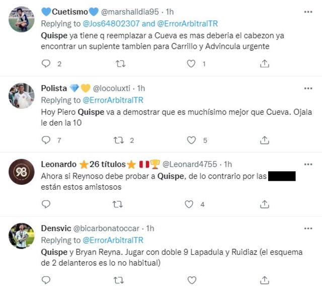 Comentarios de los hinchas sobre Piero Quispe en la selección peruana. Foto: captura Twitter