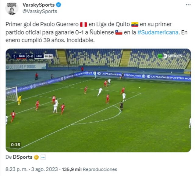 Varsky no escatimó elogios para Paolo Guerrero. Foto: captura de Twitter    