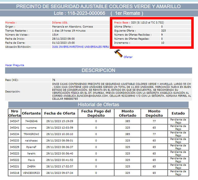 Aquí encontrarás el precio base establecido por la Sunat y las propuestas realizadas. Foto: composición LR<br> Aquí encontrarás el precio base establecido por la Sunat y las propuestas realizadas. Foto: composición LR<br>
