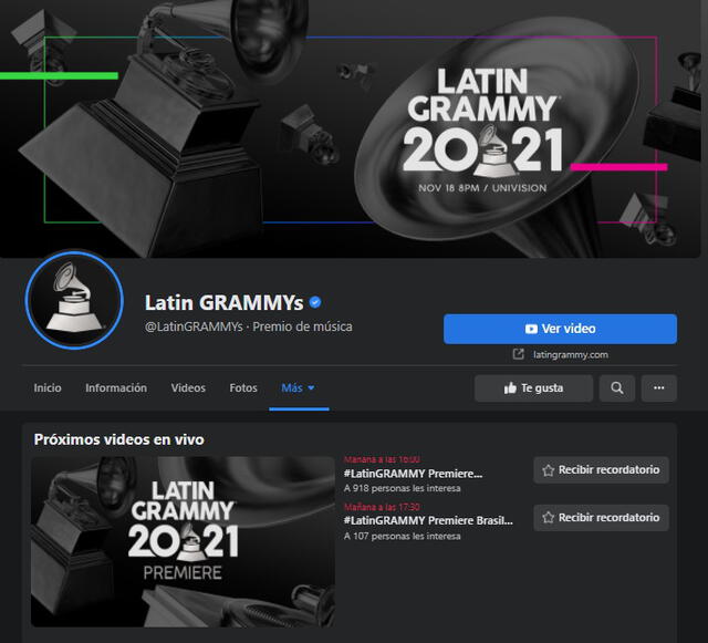Conéctate al fan page de los Latin Grammys 2021 para poder ver la ceremonia. Fot: Facebook / Latin Grammys