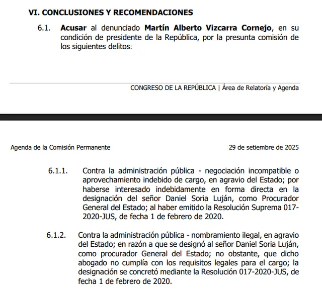 Acusación contra Martín Vizcarra. Foto: Congreso   