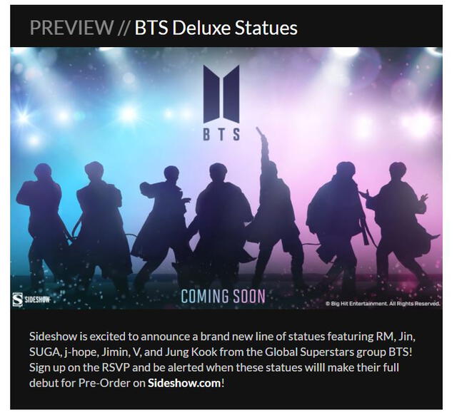 Próximas figuras coleccionables de BTS. Foto: Sideshow