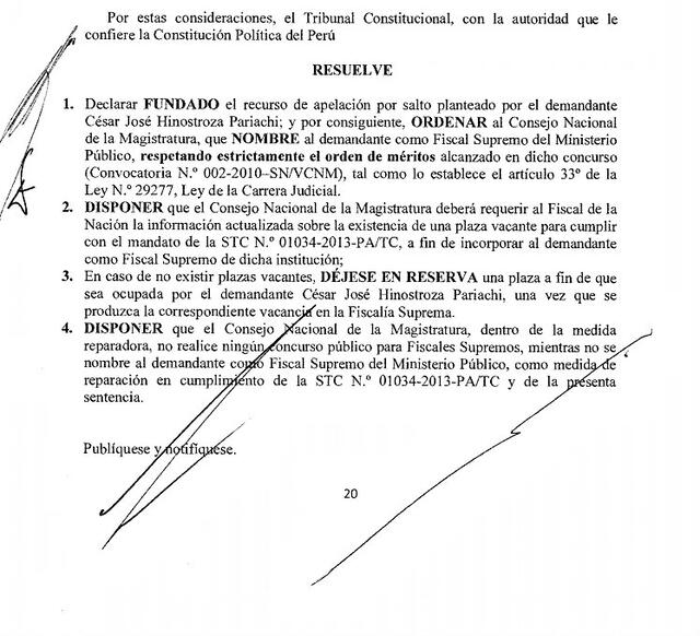 Sentencia del TC del 14 de abril de 2014, firmada por Carlos Mesía.