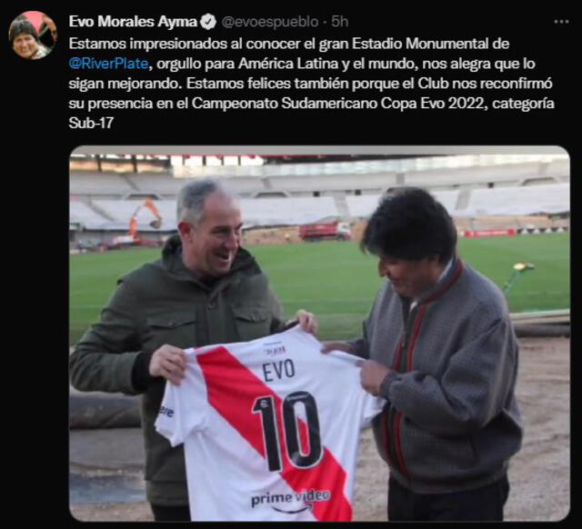 Publicación de Evo Morales. Foto: captura de Twitter