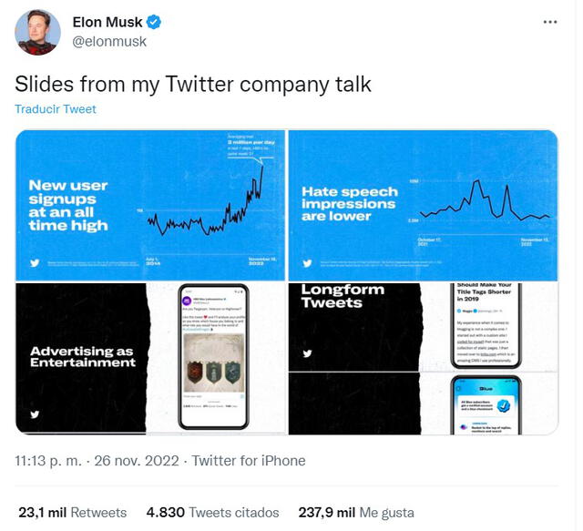 Mensaje de Elon Musk. Foto: captura de Twitter