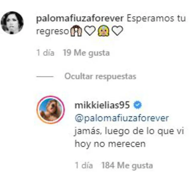 Comentario de Michela Elías Foto: Instagram