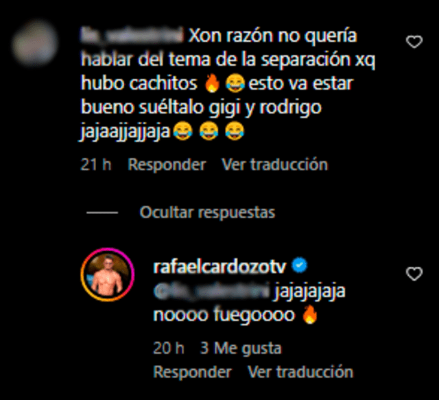 Rafael Cardozo responde comentarios en Instagram
