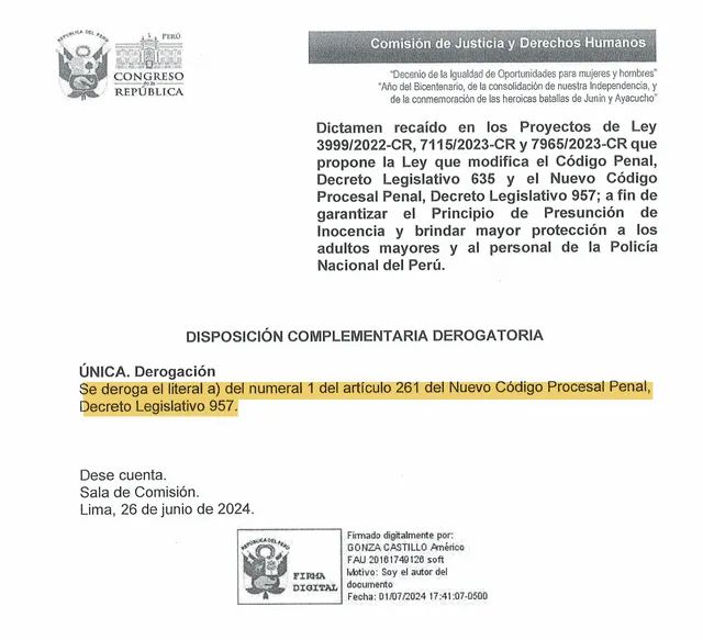 Disposición derogatoria del texto aprobado por el Pleno del Congreso.   