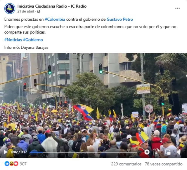 <em> La protesta estuvo protagonizada por ciudadanos descontentos con la gestión de Petro. Foto: captura de Facebook</em>   