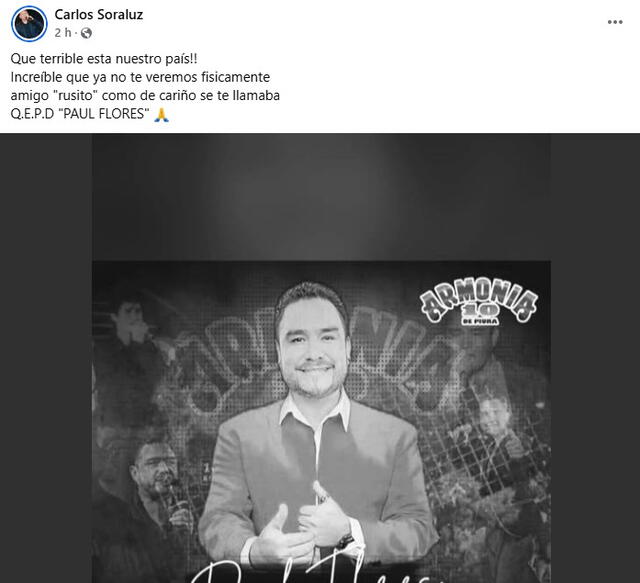 El sentido mensaje de Carlos Soraluz tras fallecimiento de 'El Ruso'. Foto: Facebook El sentido mensaje de Carlos Soraluz tras fallecimiento de 'El Ruso'. Foto: Facebook