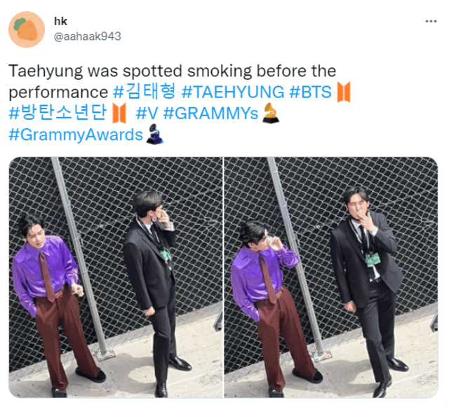 BTS Grammy Taehyung fumando