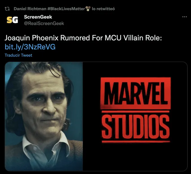 El insider Daniel Ritchman reposteó información sobre posible cast de Joaquin Phoenix en el UCM. Foto: captura de Twitter