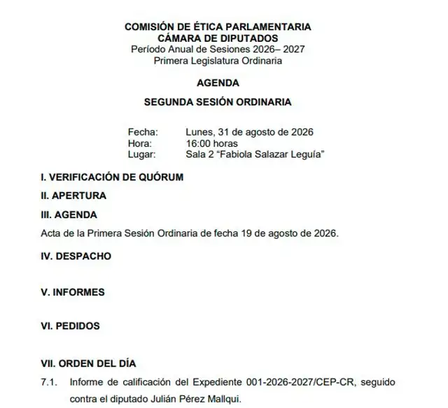Agenda de la Comisión de Ética para el lunes 31 de agosto Agenda de la Comisión de Ética para el lunes 31 de agosto