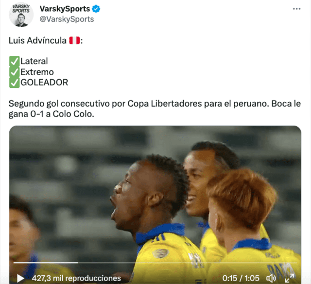 Elogios a Luis Advíncula. Foto: Twitter/Juan Pablo Varsky.   