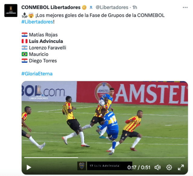 Publicación de Conmebol sobre Luis Advíncula. Foto: Twitter/Conmebol.   