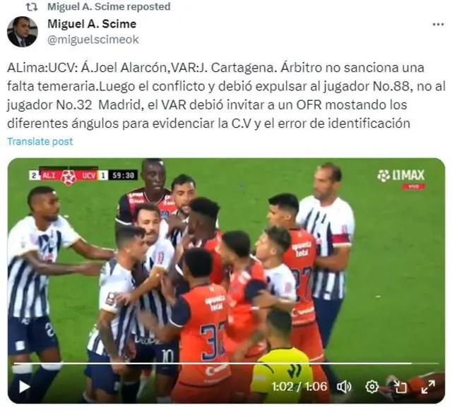 Publicación del asesor FIFA sobre jugada de Josepmir Ballón. <strong>Foto: captura de X</strong>   