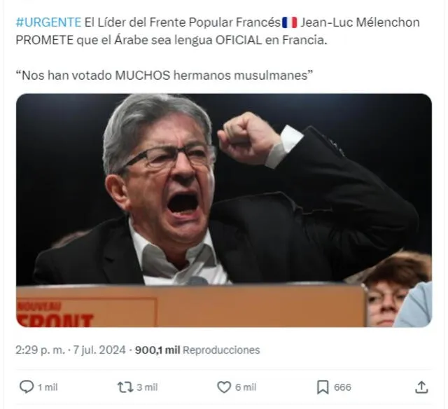 <em> Desinformación sobre Jean-Luc Mélenchon. Foto: captura de X</em>   