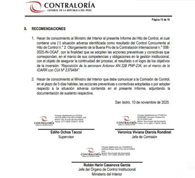 Recomendación de Contraloría Recomendación de Contraloría