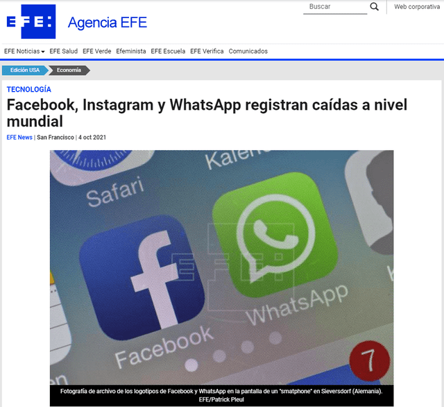 En el caso concreto de WhatsApp, cuando los usuarios envían mensajes, les aparece el mensaje "conectando" y el icono de un reloj, pero el contenido no llega a enviarse a su destinatario. Foto: captura de EFE