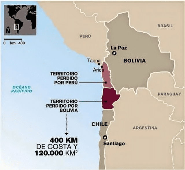  Chile le quitó territorios a Perú y a Bolivia. Foto: La guia de geografía<br>    