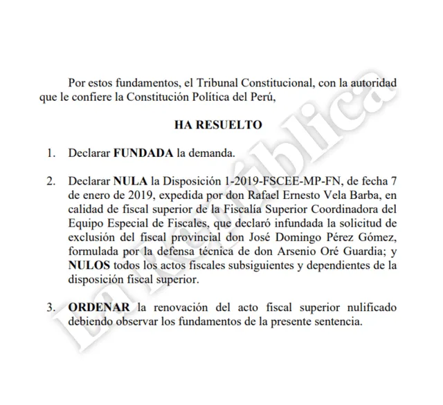  Resolución del Tribunal Constitucional. | Foto: La República.   