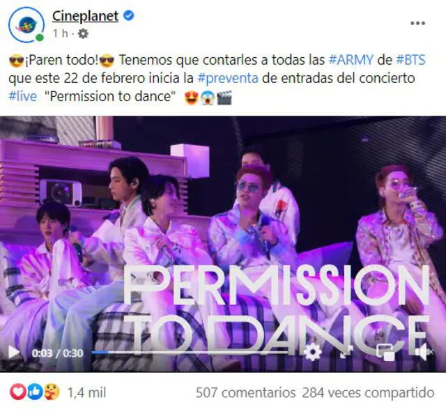 Concierto Permission to dance on stage en cines de Perú. Foto: captura