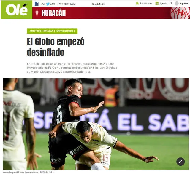 Universitario vs Huracan: prensa argentina informó sobre el triunfo crema.