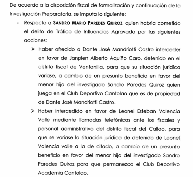 Imputaciones contra Sandro Paredes.