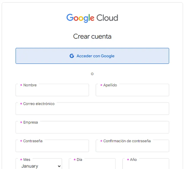  El primer paso es crearte tu cuenta de Google Cloud. Foto: captura de pantalla/Google Cloud 