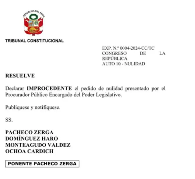 Auto del Tribunal Constitucional. Foto: TC   